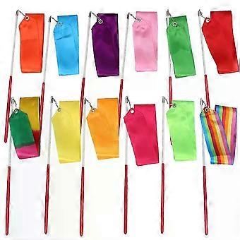 12pcs 2Meters Bunte Gym Tanz Weiß Satin Band Rhythmische Mädchen Gymnastik Ballett Streamer Twirling Rod Rainbow Stick