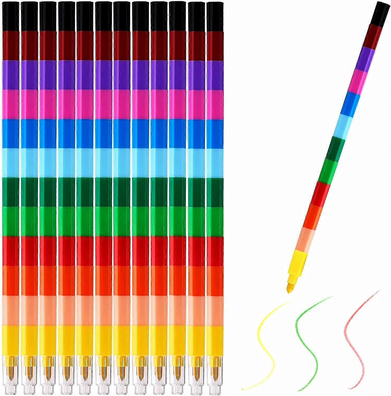 Stackable Colouring Pencils Wax Crayons Building 12 Creative Rainbow Pencils
