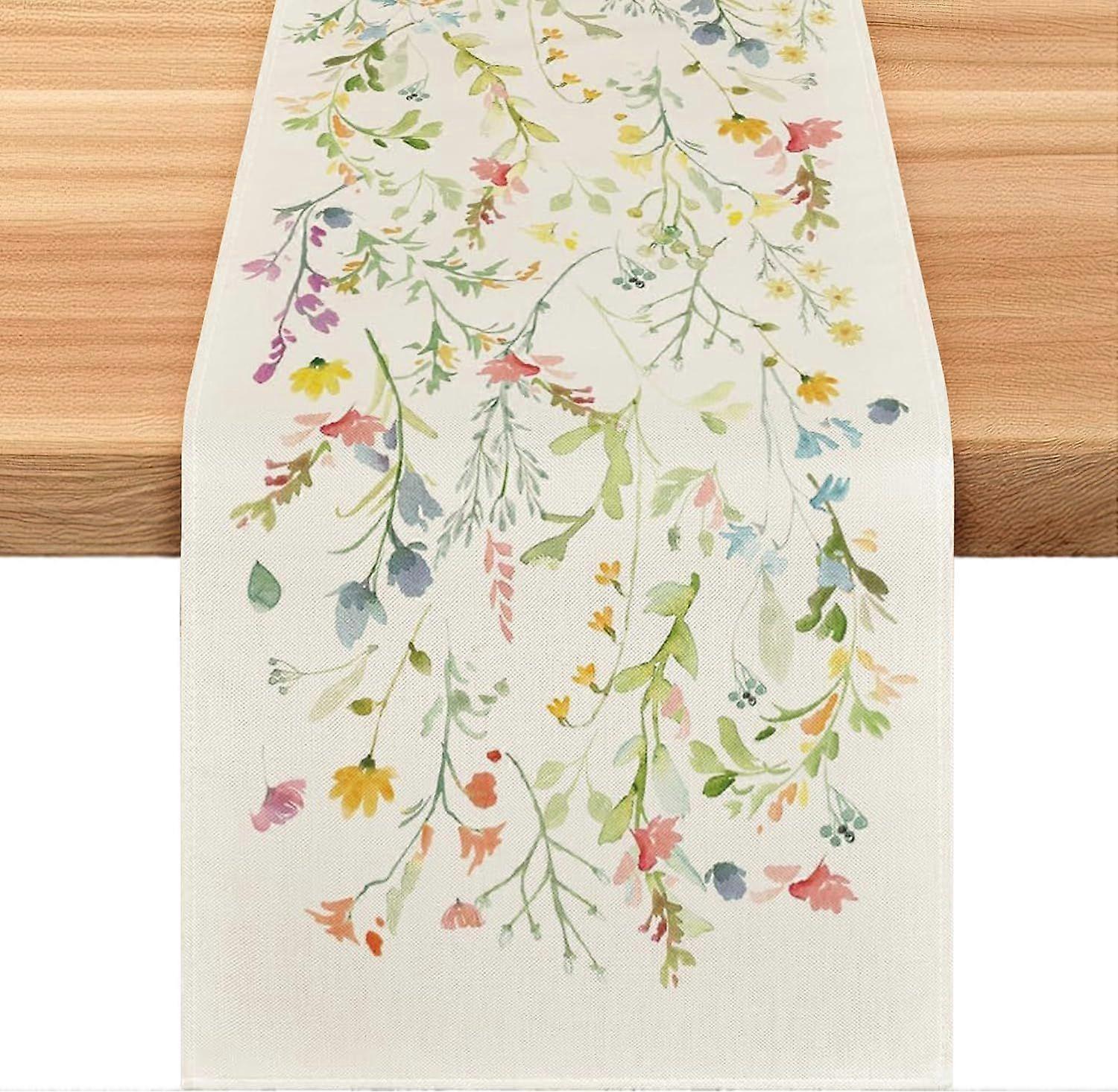 Spring Floral Table Runner, Easter Table Runner, 33x180 cm Linen Table Runner, Spring Dining Table Decoration for Dining Room