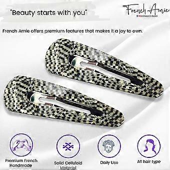Handmade Set of 2 Cellulose Large Snap Hair Clips  Black, Silver