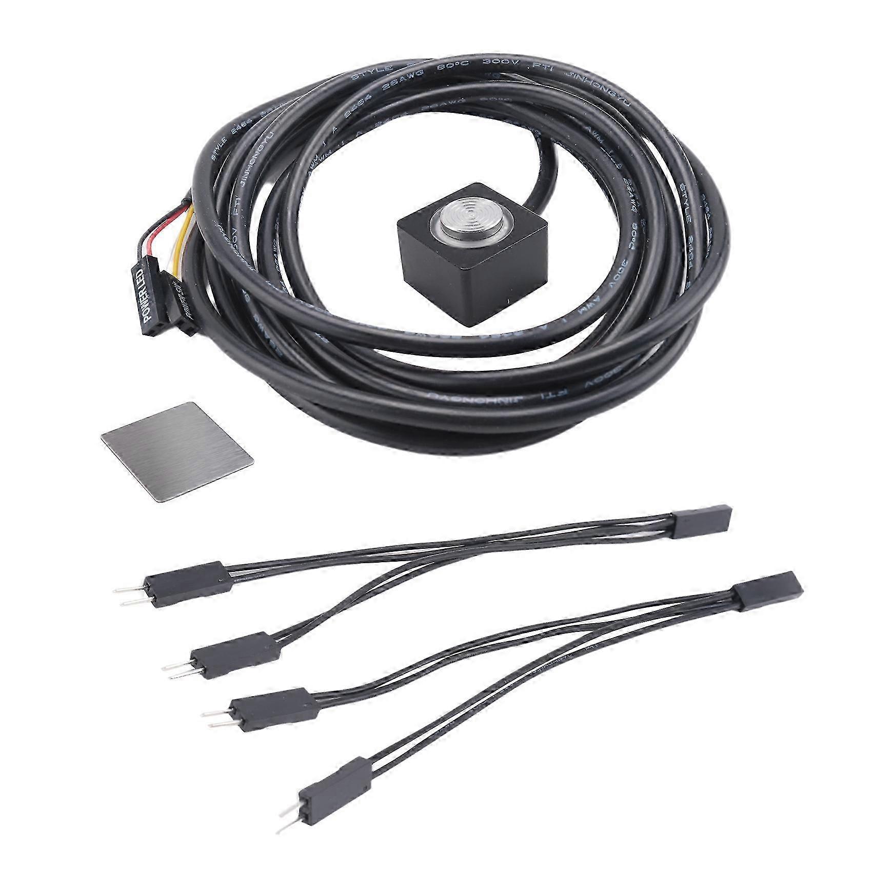 Computer Desktop Switch PC Motherboard External Start Power On/Off Button Extension Cable compatible with DIY Button Black & Silver
