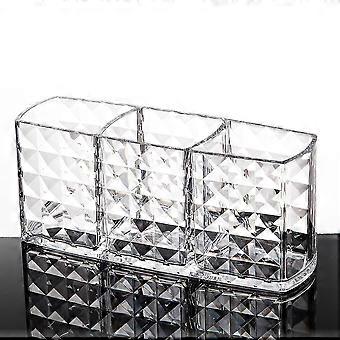 Makeup Brush Organizer Diamond Pattern 3 Slots Clear