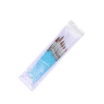 6pcs Nail Art Brush Set with Rhinestone Handle for Manicure Detailing and Professional Design