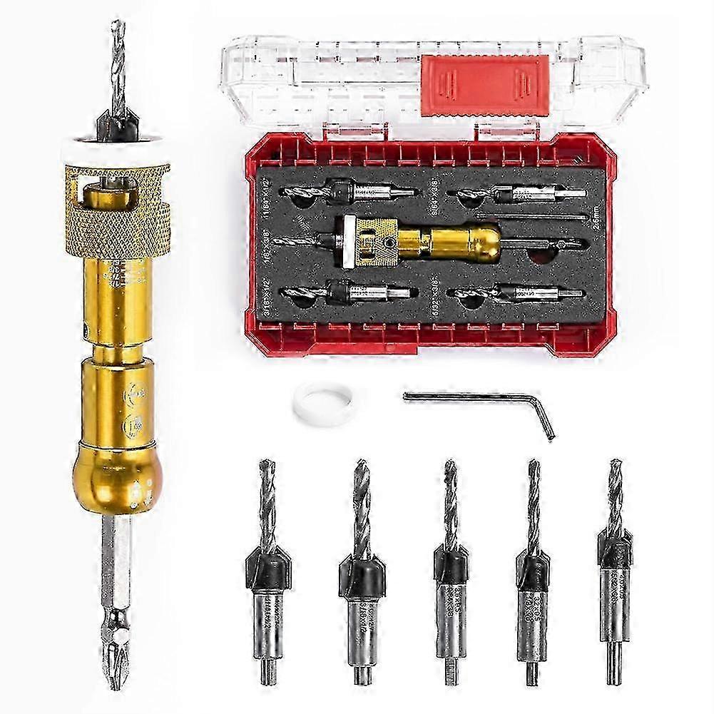5pcs 1/4in Release Hex Shank Adjustable Countersink Drill Bit Set Woodworking Compatible