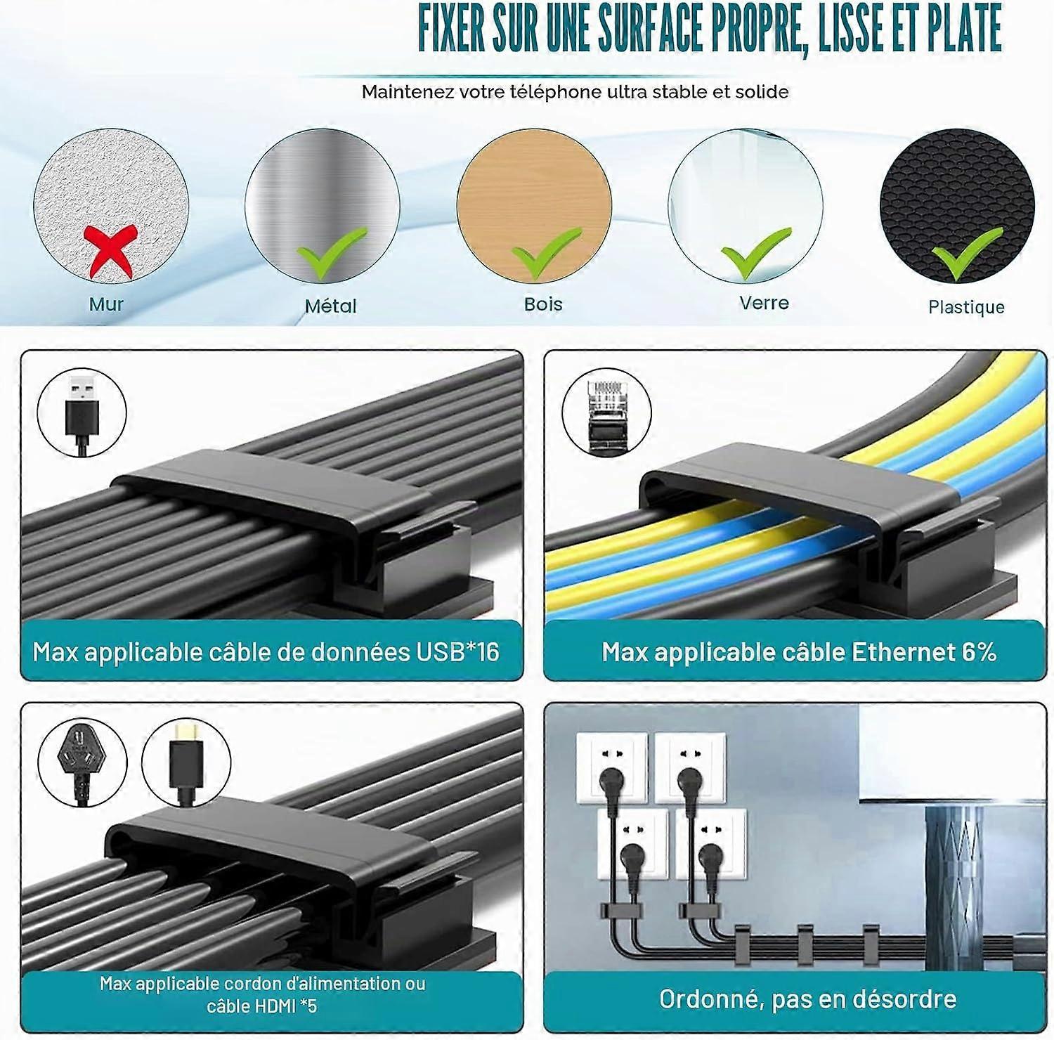 10PCS Adhesive Cable Clips, Cable Organizer, Cable Management for Elec
