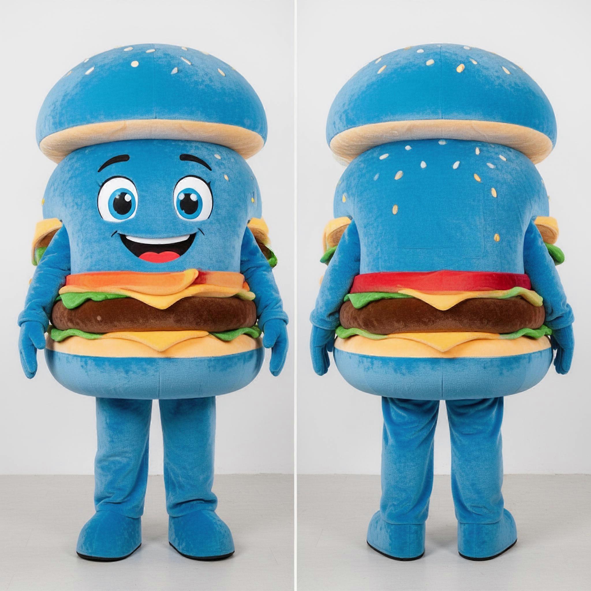 MASTICOT Bright Blue Oversized Hamburger Mascot