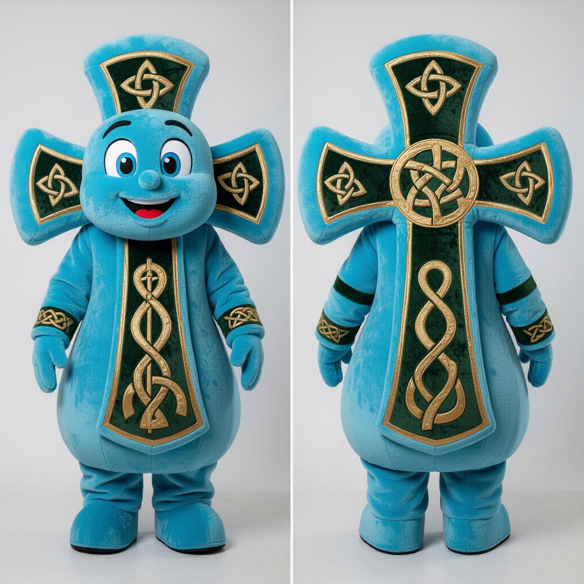 MASTICOT Cyan Shamrock Celtic Cross Mascot