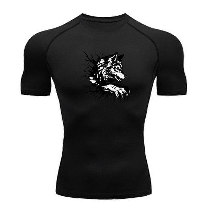 Men's Compression Workout T-Shirt, Cool Breakthrough Wolf Gr