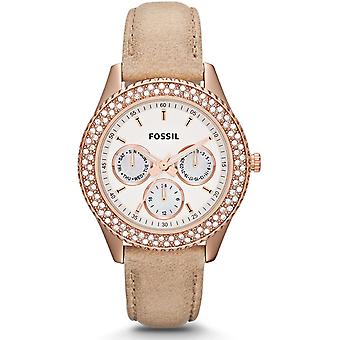 Fossiele Stella Quartz analoge vrouwen horloge met koeienhuid armband ES3104