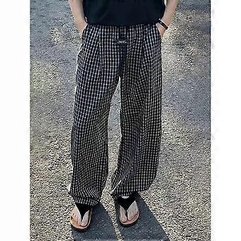 Plaid seersucker loose straight-leg pants men's and women's summer trend versatile wide-leg pants American retro couple casual pants