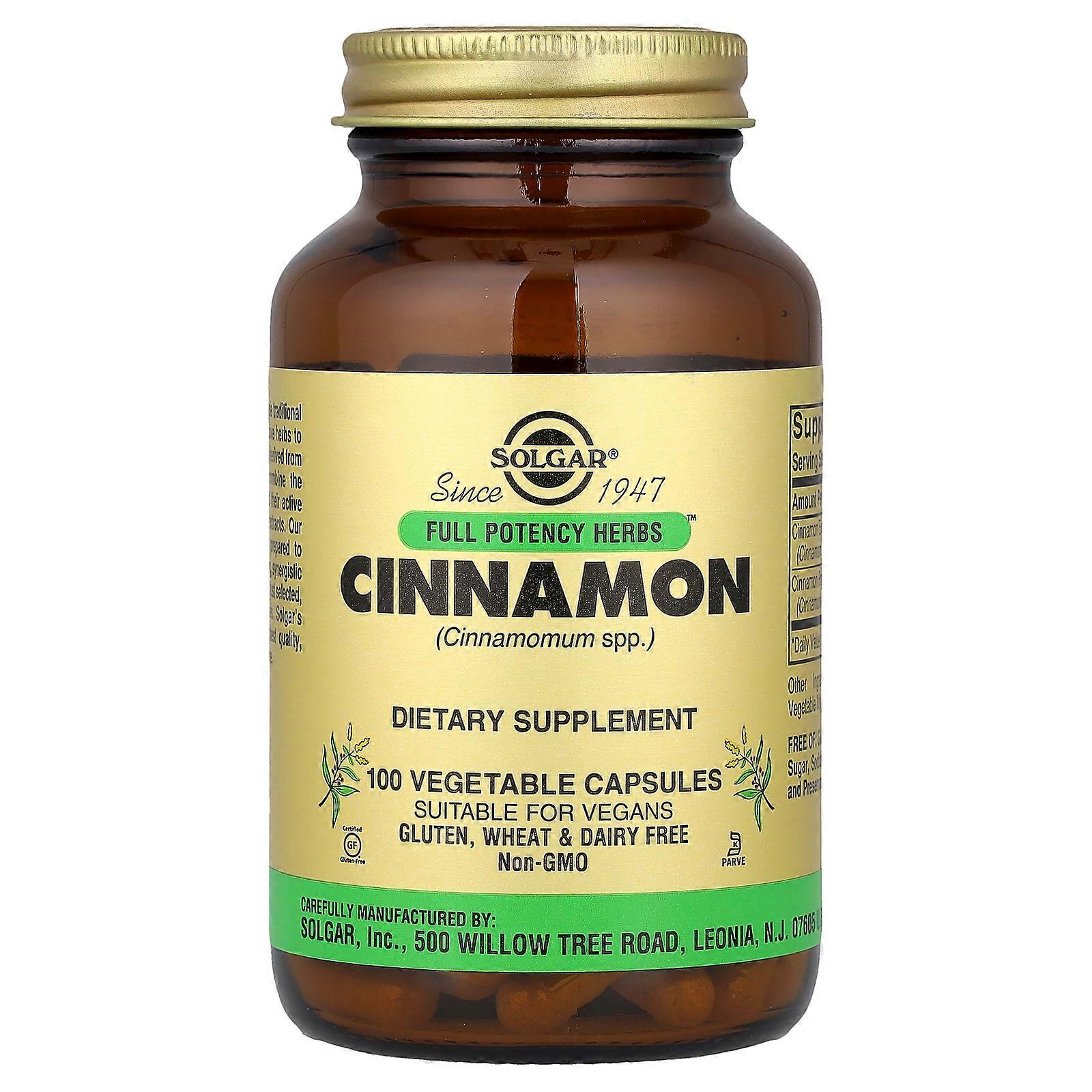 2 x Solgar, Full Potency Herbs, Cinnamon, 100 Vegetable Capsules