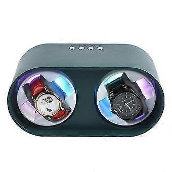 Quiet 2-Slot Automatic Watch Winder & Storage Box, Green, Mabuchi Mute Motor, USB Cable or Battery Powered