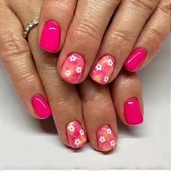 Short Square Press On Nails White Flower