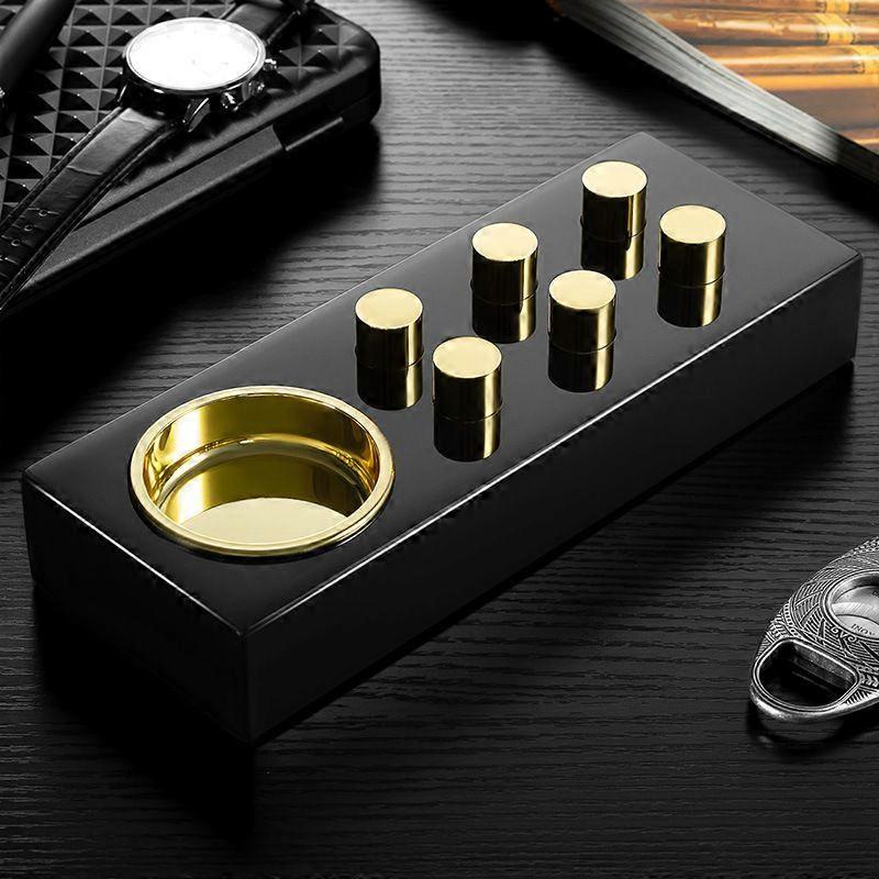 Cigar Ashtray Piano Lacquer Solid Wood Base Copper Body Electroplated Ashtray