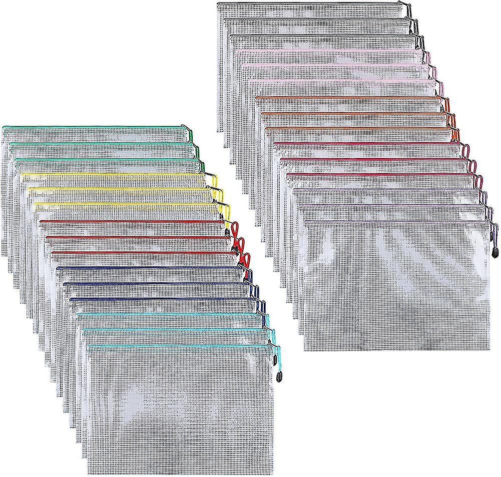 30 Pcs A6 Document Pouch / File Bag Plastic Pvc Mesh Zip Binder Folder Waterproof Shir