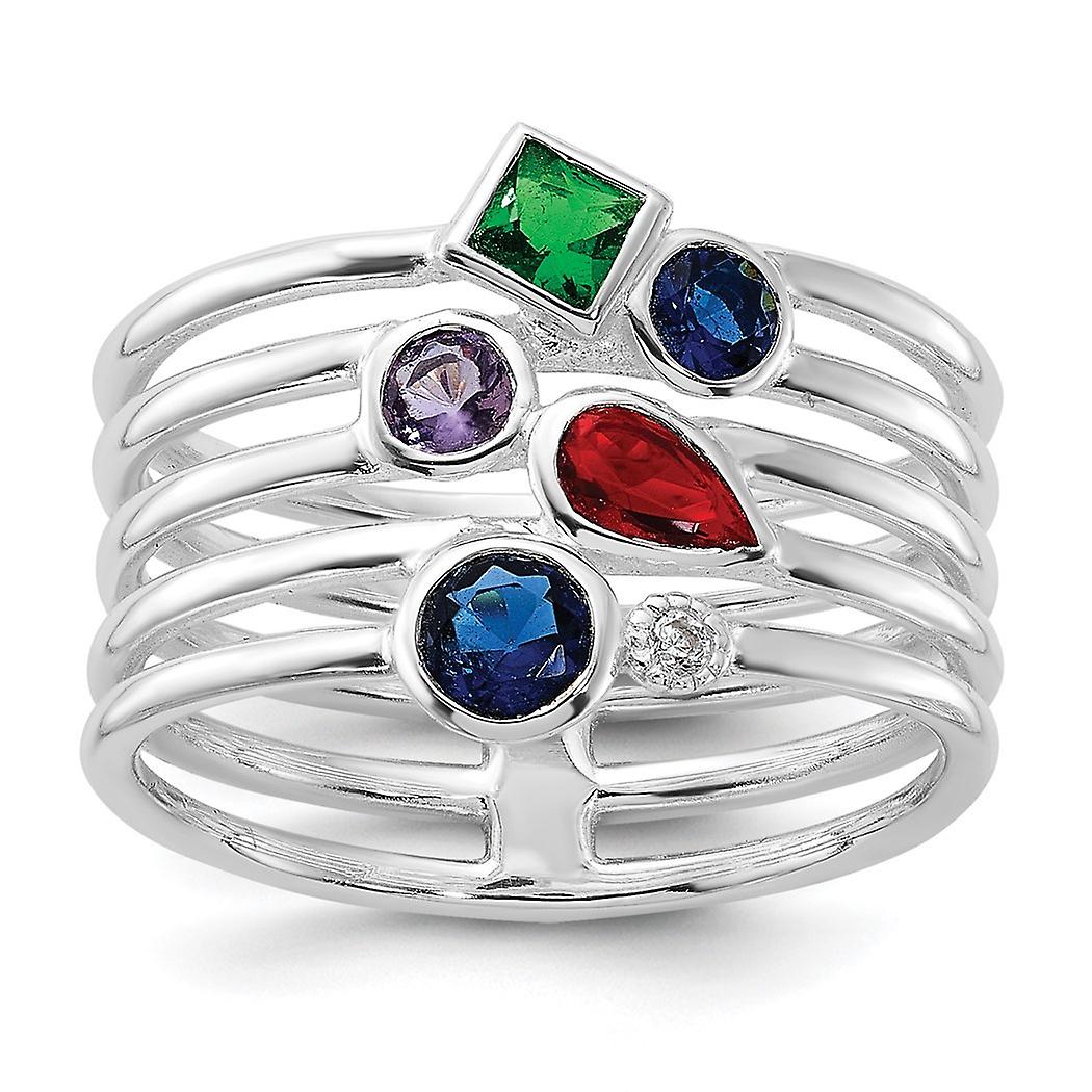 925 Sterling Silver E coated Multi Color Cubic Zirconia Ring 9.6mm Wide Band Style-Ring for Women - Ring Size: 6 to 8