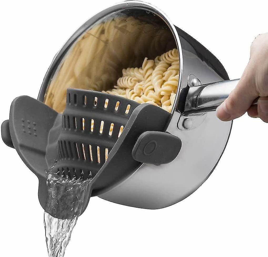 Snap N Strain Pot Strainer And Pasta Strainer - Adjustable Silicone Clip On Strainer For Pots, Pans, And Bowls - Kitchen Colander - Gray