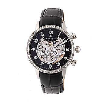 Imperatrice Beatrice automatico quadrante nero cinturino in pelle orologio w/giorno/data-argento/nero