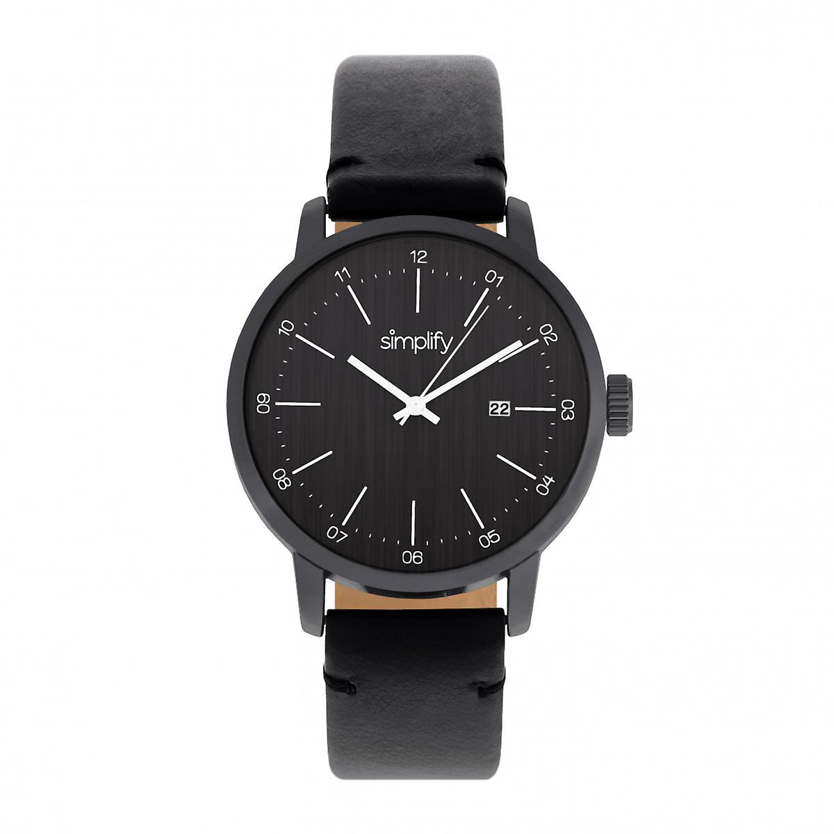 Simplify The 2500 Leather-Band Watch w/ Date - Black