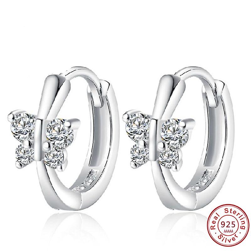 Cute Solid 925 Sterling Silver White Cz Butterfly Stud Earrings