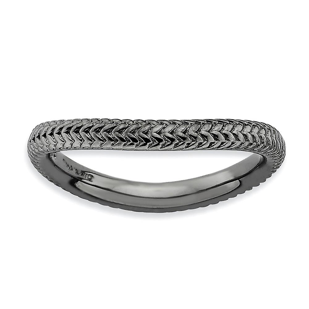 2.25mm 925 Sterling Silver Textured Patterned Ruthenium plating Stackable Polished Black Plate Wave Ring-Stackable-Ring