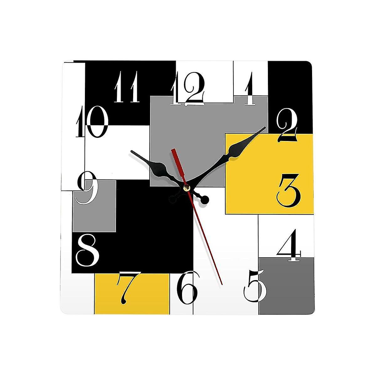 Wall Clock Silent Non-ticking, Abstract Geometric Minimalist Checkered Square Rustic Wall Clocks De