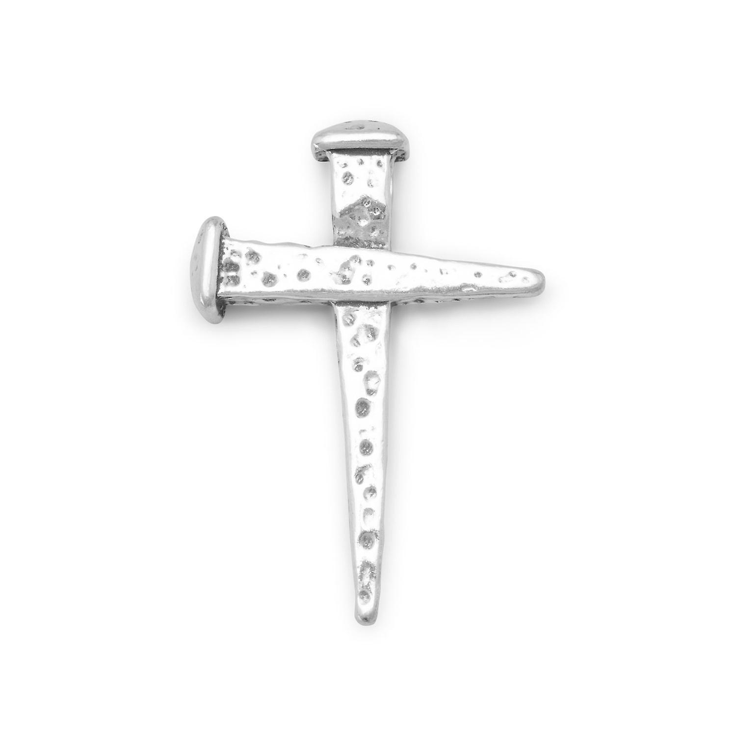 Nail Religious Faith Cross Slide-Oxidized Ste. Silver Nails Joined To Form a-Cross 23mmx33mm Charm Pendant Necklace for