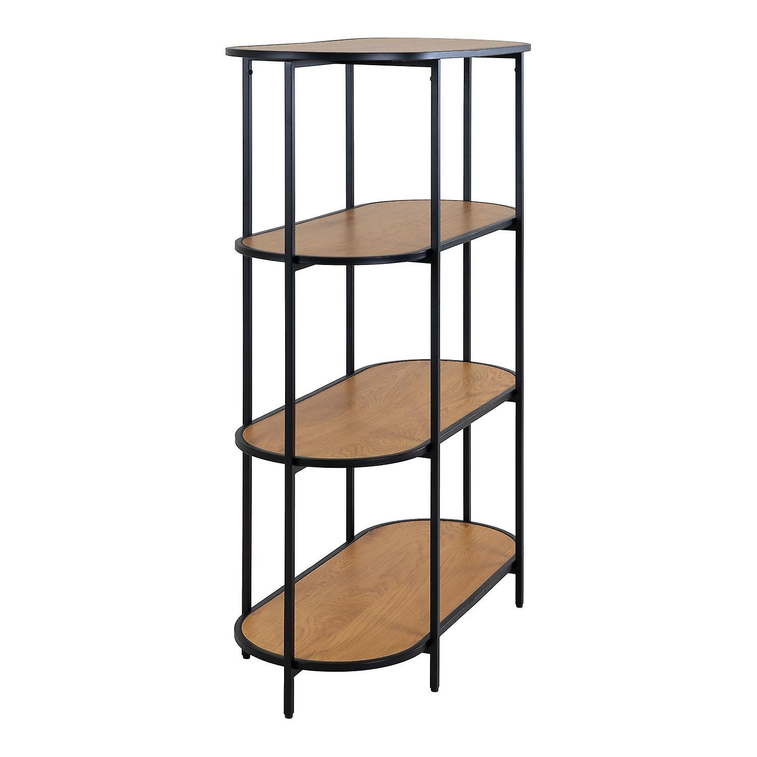 Oval oak aspect shelf with 4 floor with black frame 85 x 36 x 111 cm