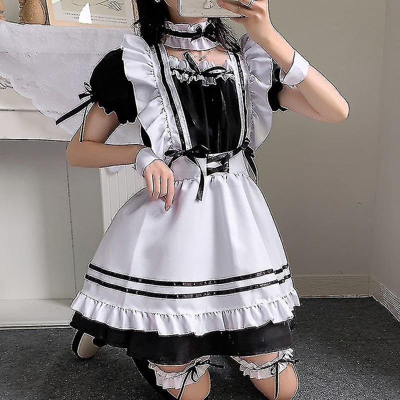 黒のかわいいロリータメイドコスチューム女の子女性素敵なメイドコスプレ制服