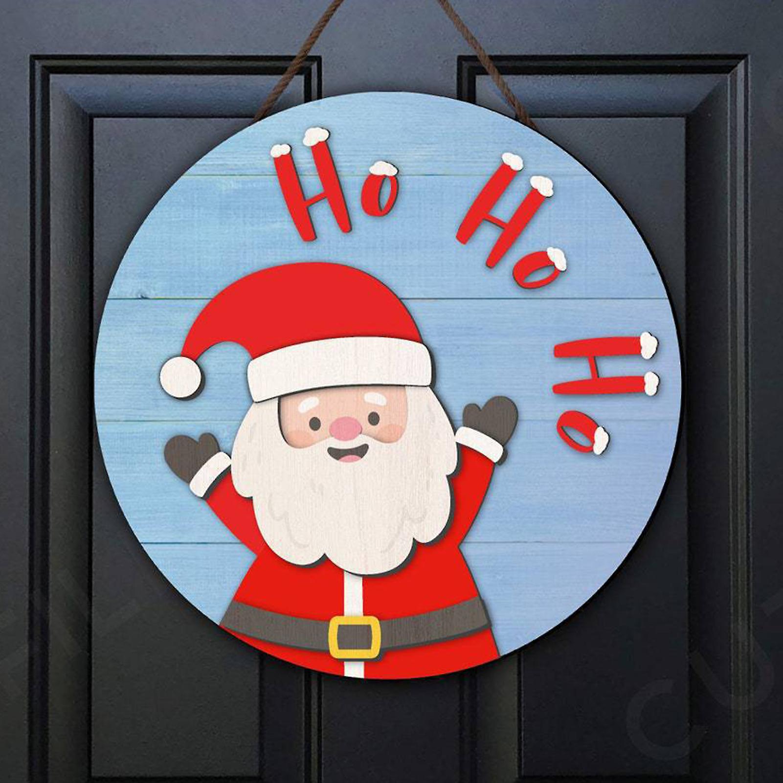 Merry Christmas Hanging Sign Rustic Round Shape Tree With Rope For Xmas Home Party Decoration