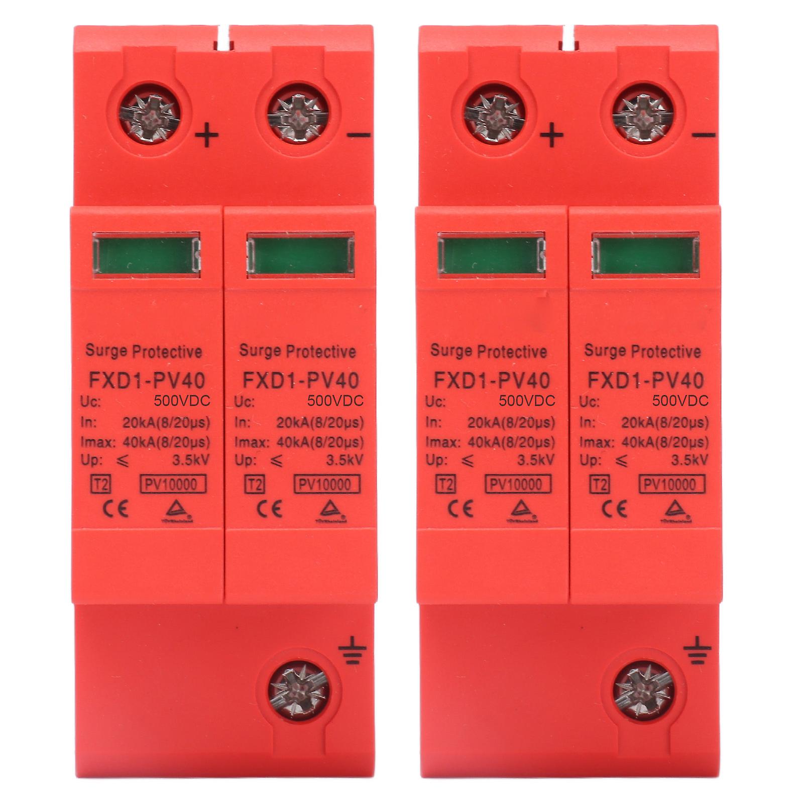 Surge Protective Devices 2Pcs Surge Protective Devices DC Photovoltaic Arrester 2P 40KA with Remote Signal FXD1‑PV40(DC 500V)