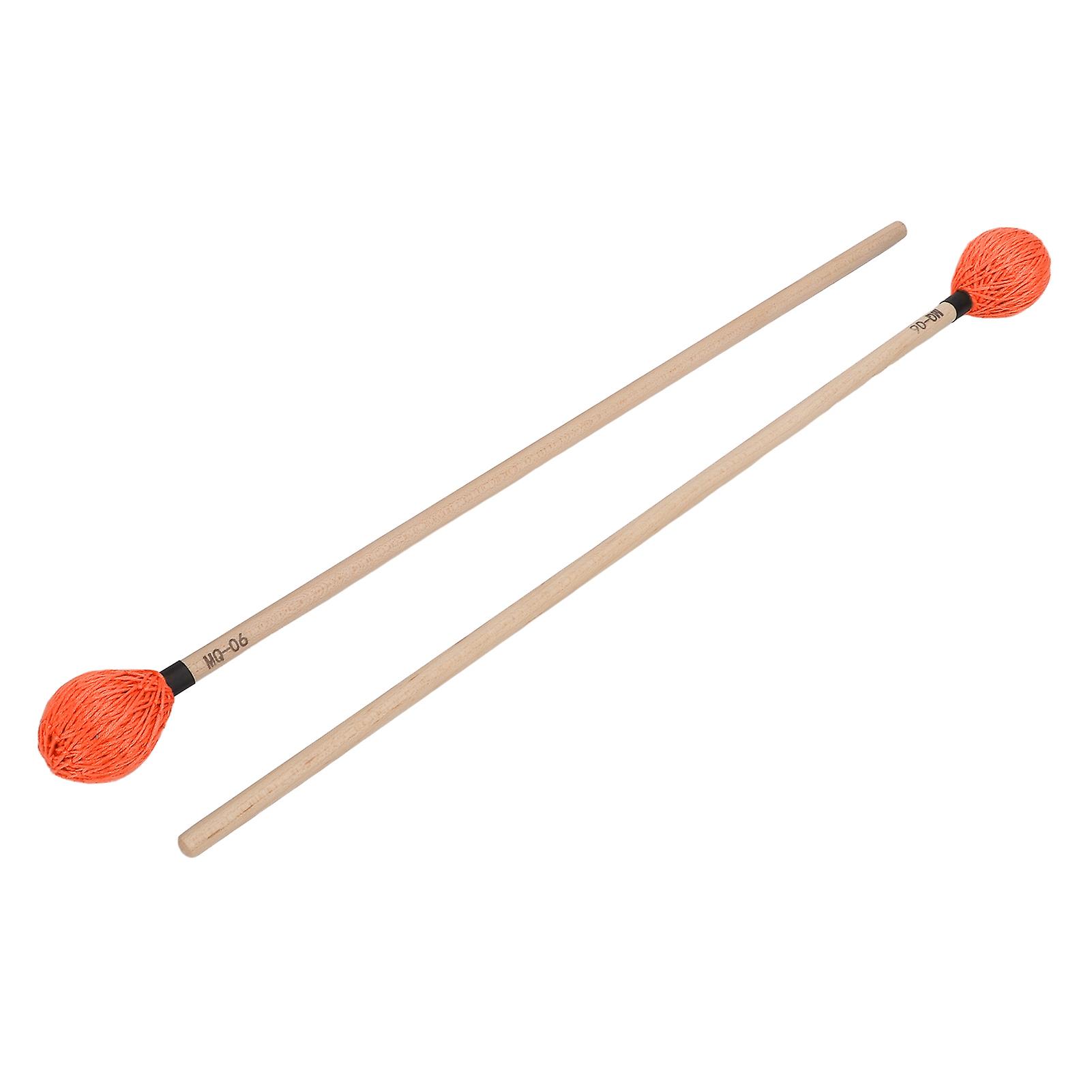 1 Pair MQ-06 Orange Medium Hard Yarn Marimba Mallets with Maple Handle