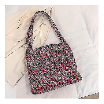 Beach Ladies Shoulder Bag Large Capacity Shopping Bag Ethnic Style Handbag Kids Female Red