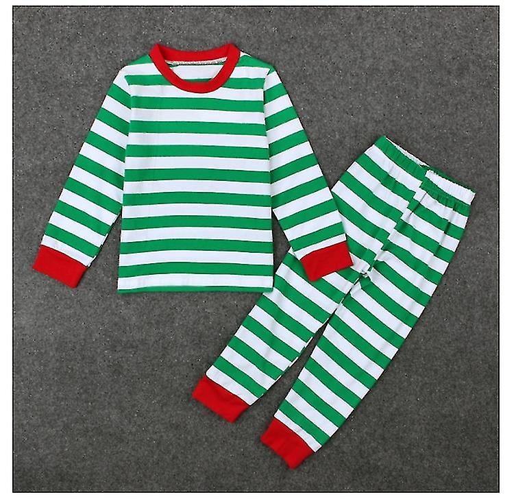 Randig Pojkar Flickor 2 Bit Jul Pyjamas Set Bomull Pjs (Grön 2)