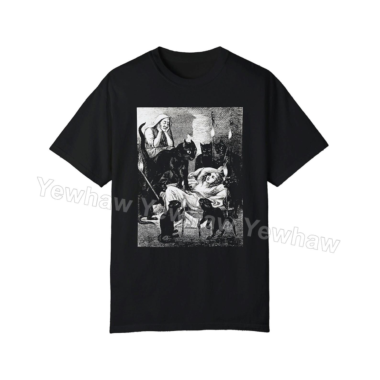 Black Cat Cult Cats Guarding the Sick Witch 1855 Jane Blackburn Vintage Illustration Unisex Tshirt