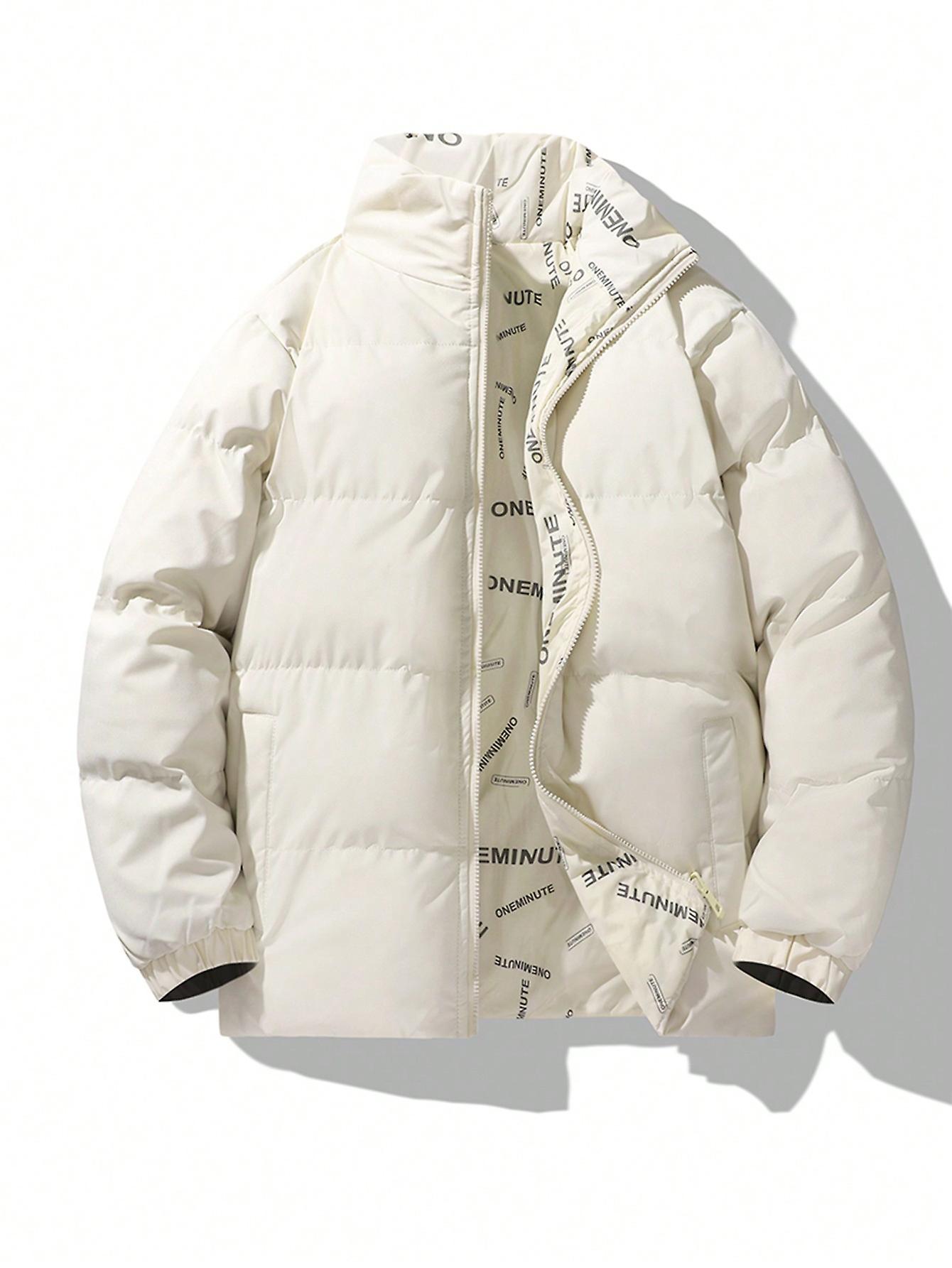 Men Letter Graphic Zip Up Puffer Coat