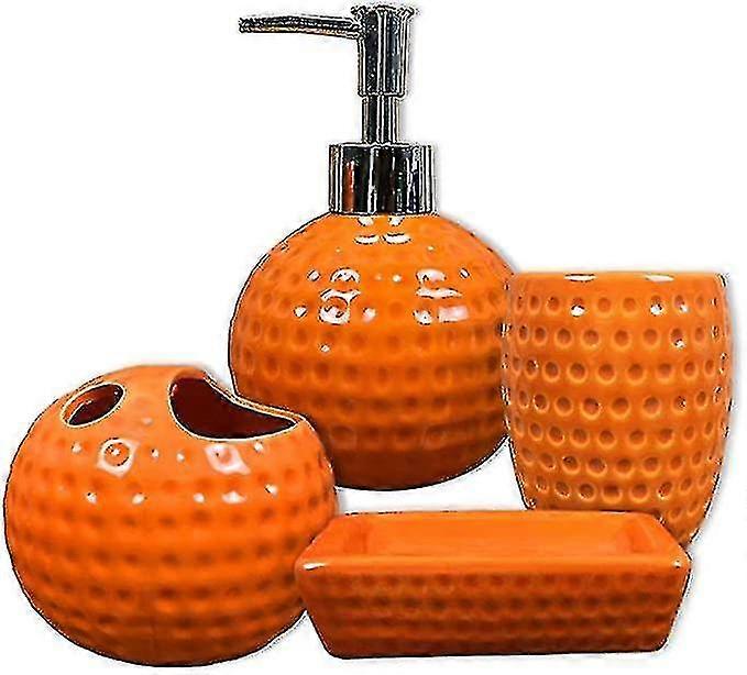 Bathroom Accessories Set, 4 Pieces Orange Ceramic Bathroom Accessory Set Includes Liquid Soap Or Bat-Good