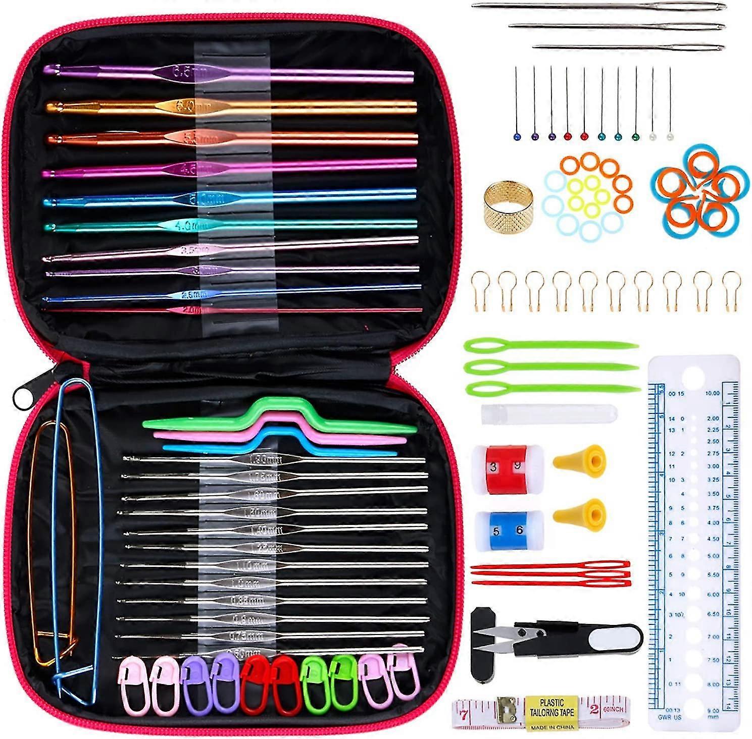 100 PC αξεσουάρ πλέξιμο εξαρτήσεις 22pcs αλουμίνιο πλέξιμο γάντζους ποικιλία των αγκίστρια εργαλεία κιτ ροζ