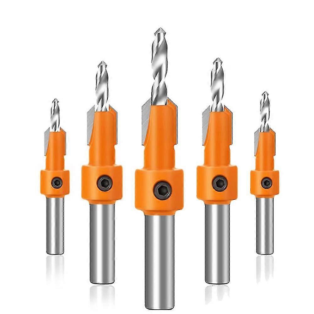 5pcs 8mm Round Shank Hss Countersink Drill Bit With Wrench Countersink For Wood Hole Woodworking Chamfer Tool