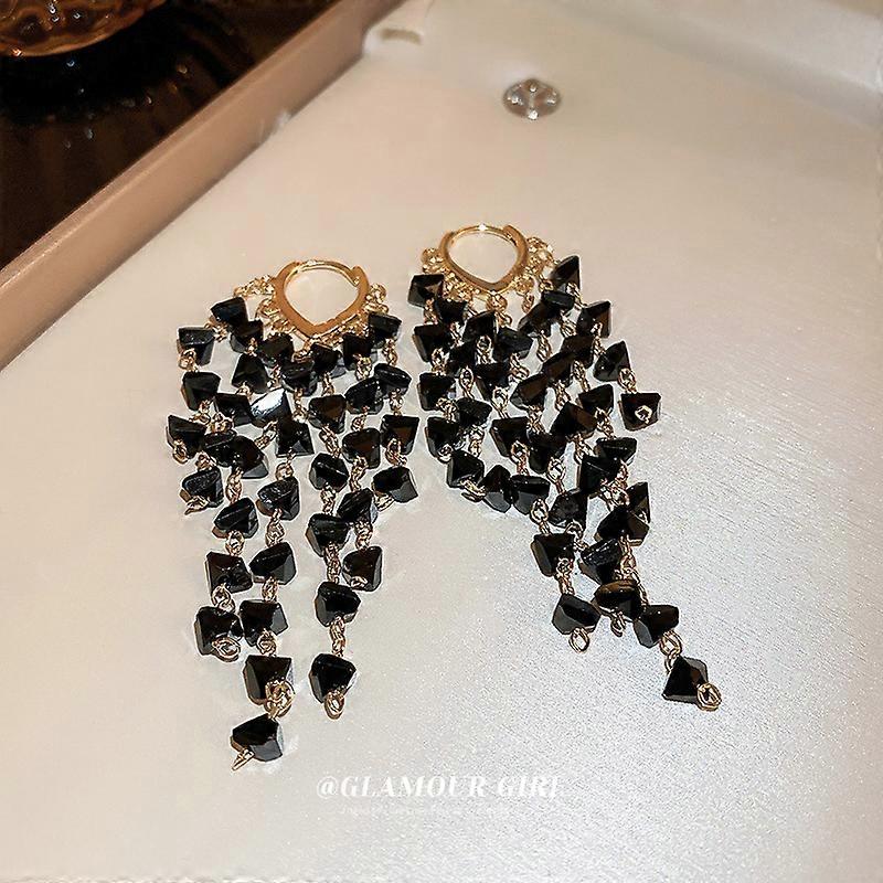 Long Dangle Dangling Bling Crystal Rhinestone Tassels Earrings black