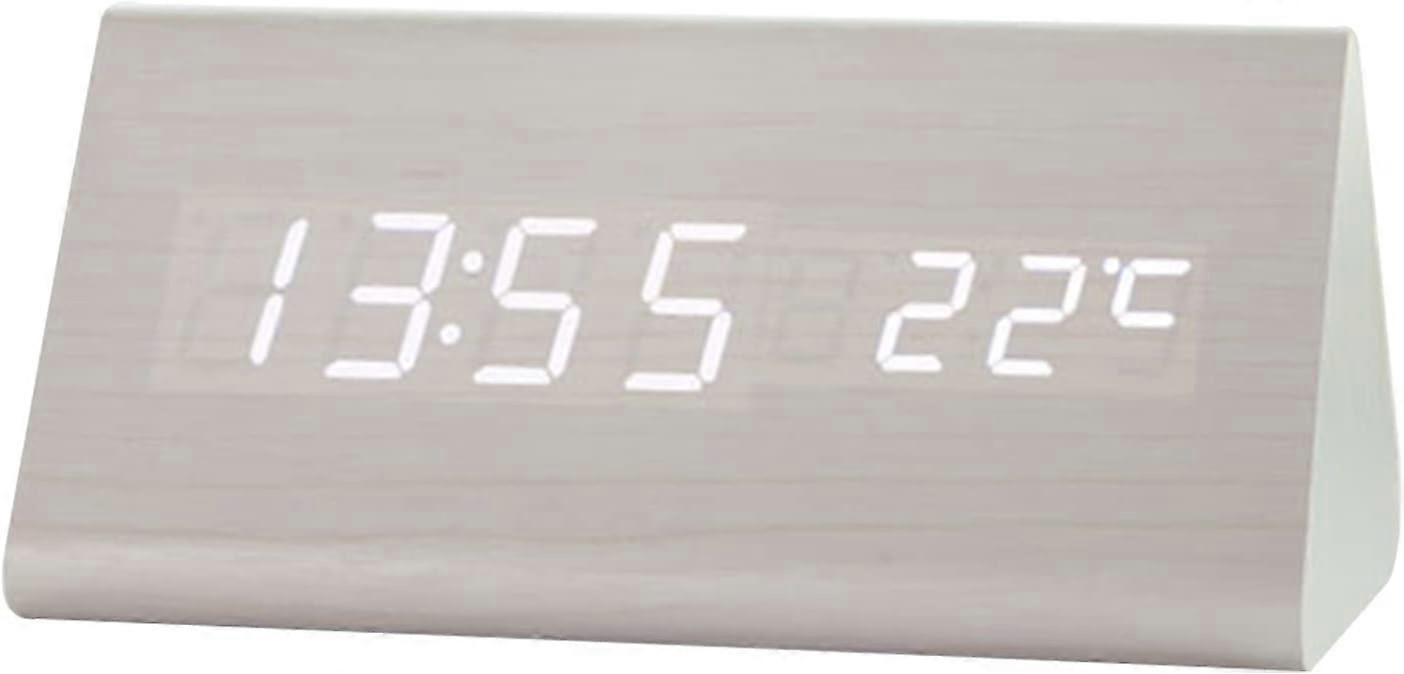 Triangle Shape LED Digital Alarm Clock Digital Alarm Clock with Voice Control, Snooze Function, Date, Temperature and Air Humidity (White)