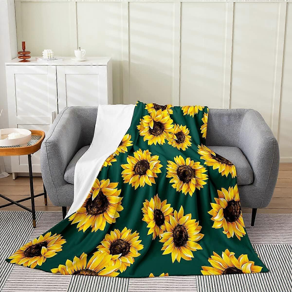 solsikke tæppe tvilling 60x80 tommer 3d blomstertæppe til børn piger kvinder voksen gul blomstret fleece tæppe botanisk blomst print grøn fuzzy b