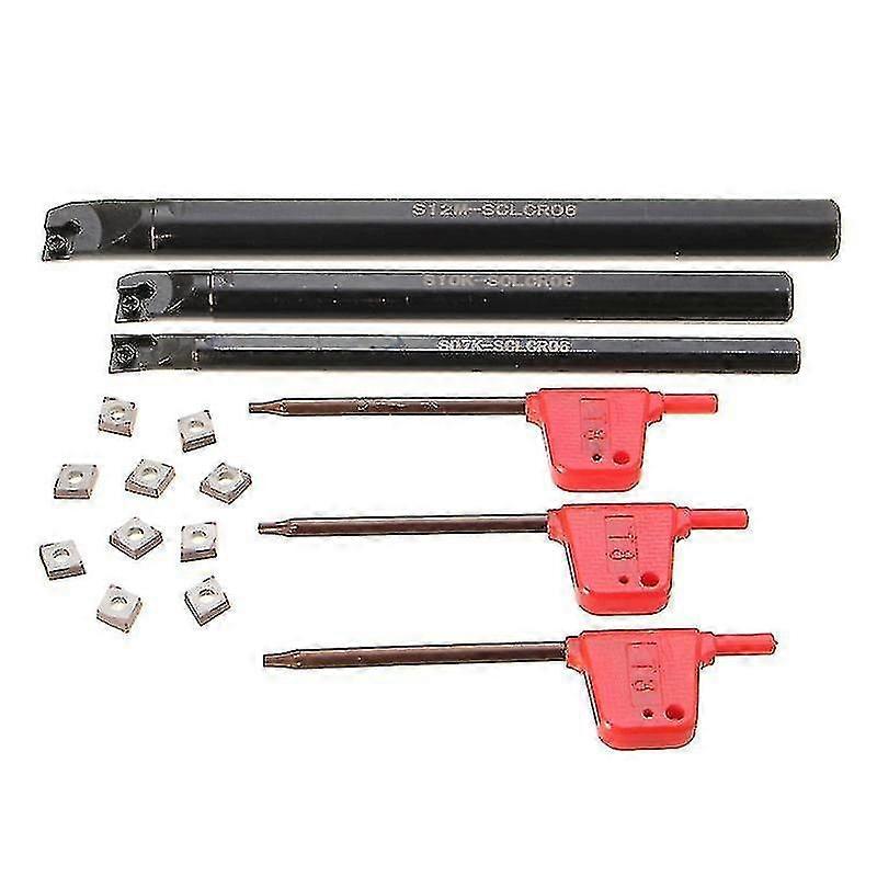Metal Lathe Turning Tool Kit 3 Pcs S07k/ S10k/ S12m-sclcr06 Boring Bars 10 Pcs Ccmt0602 Carbide Inse
