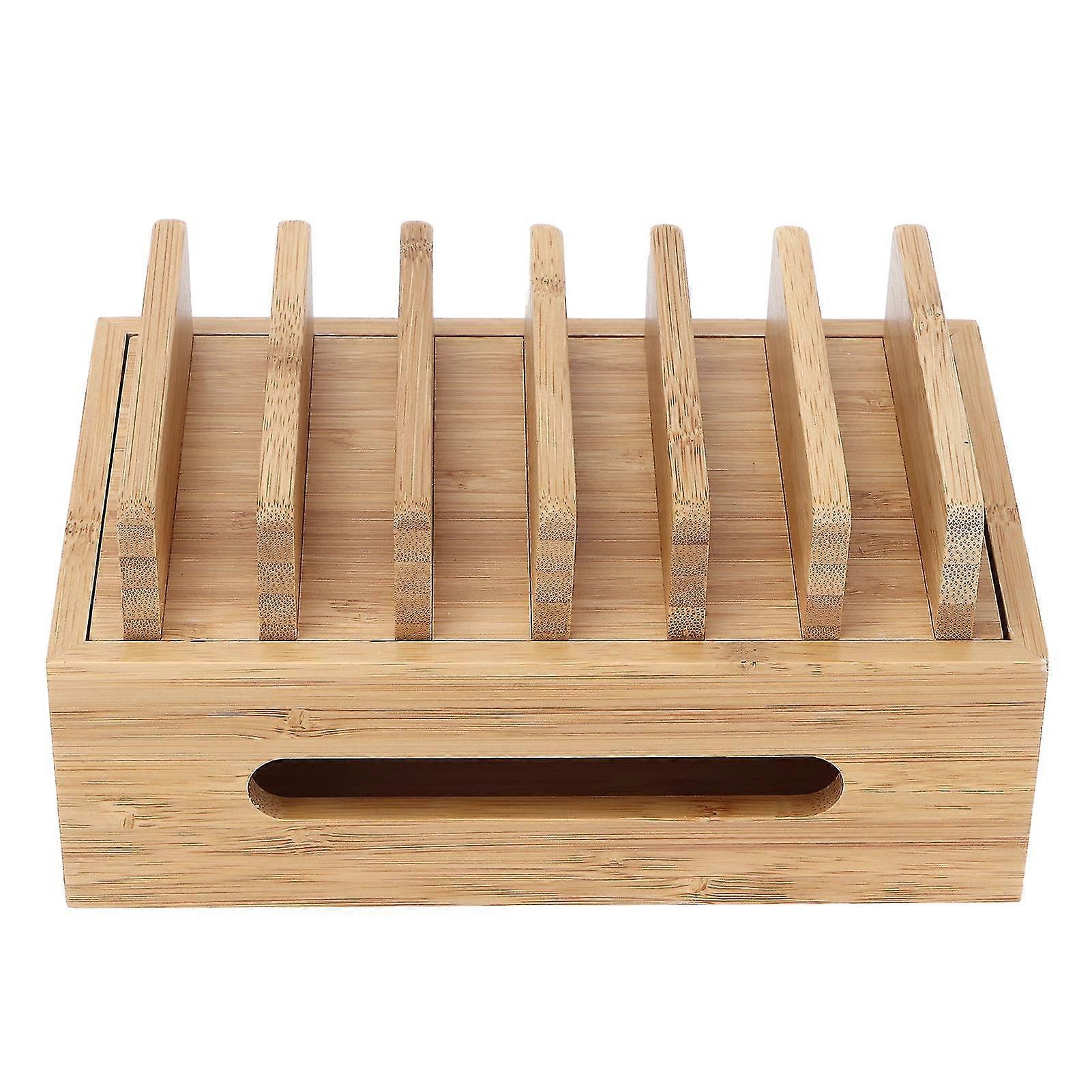 Bamboo Charging Station, Cell Phone Docking Stations for Multi Device, Portable Tablet Computer Organizer Storage Box for Home Office