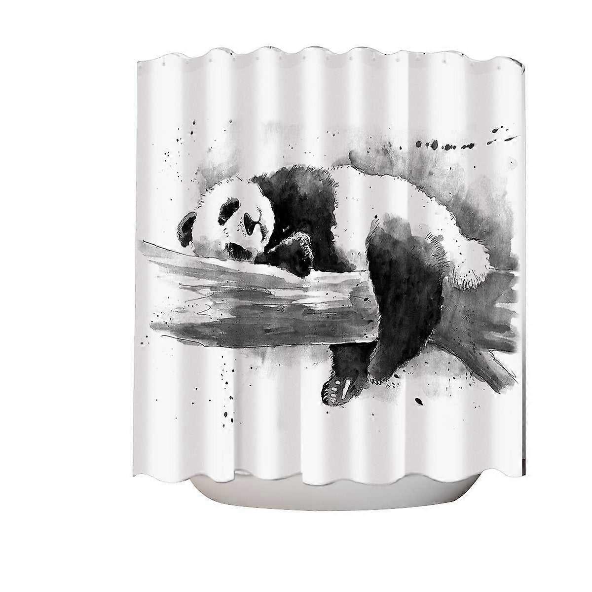 Black and White Drawing of a Cute Sleeping Panda Shower Curtain