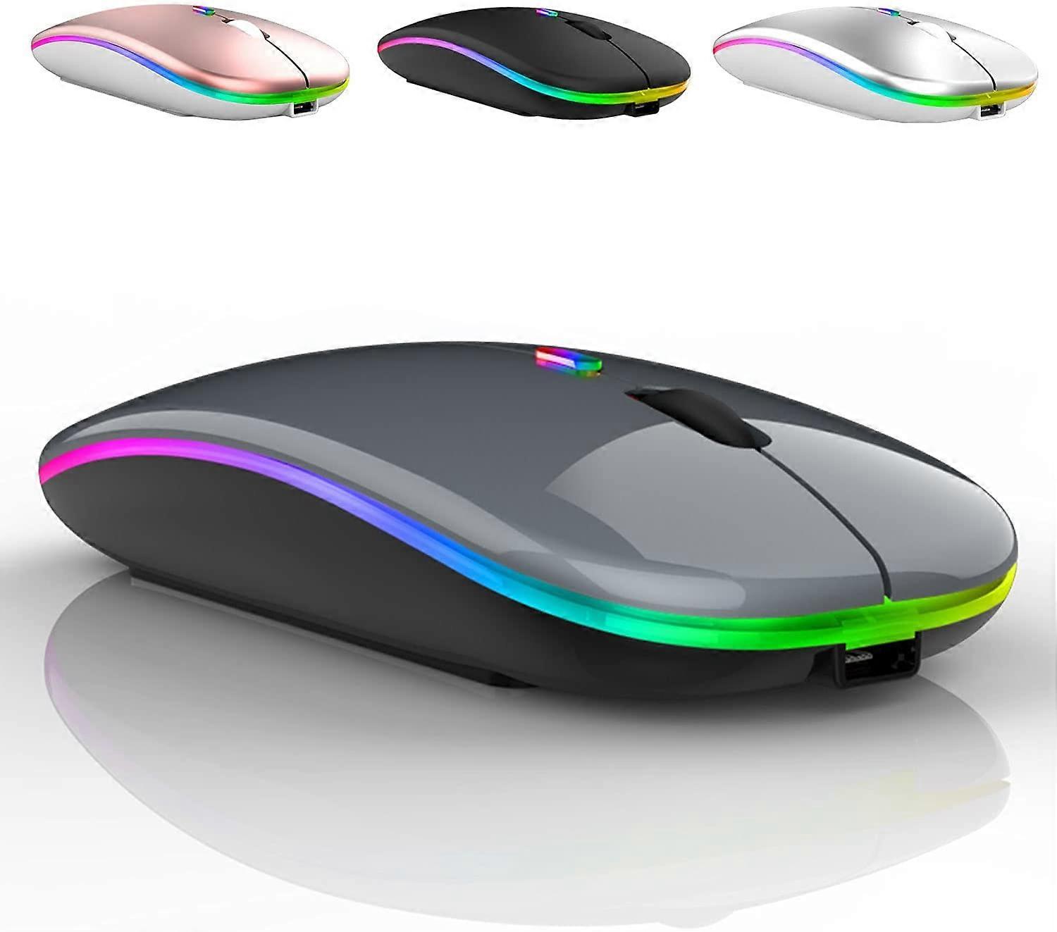 LED Wireless Mouse, Rechargeable Ultra-thin Silent Mouse 2.4G Portable Mobile Optical Office Mouse with USB and Type-c Receiver, 3 Adjustable DPI