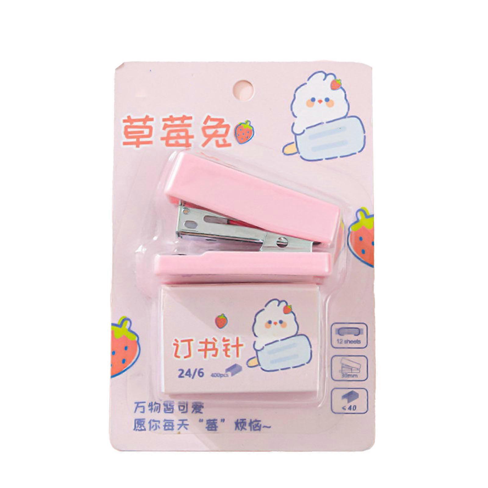 Stapler Cartoon Cute Appearance Portable Multifunctional Efficient Binding Stapler for Office School Home Pink