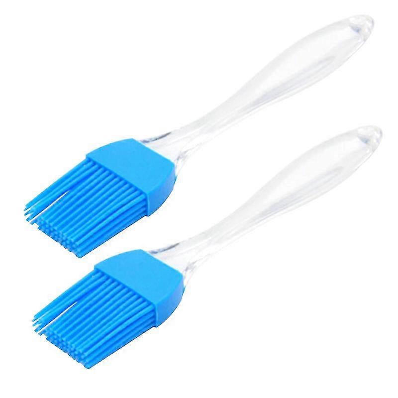 2pcs heatproof silicone brush with transparent handle oil sauce cream brush for barbecue bbq meat cakes pastries (blue)