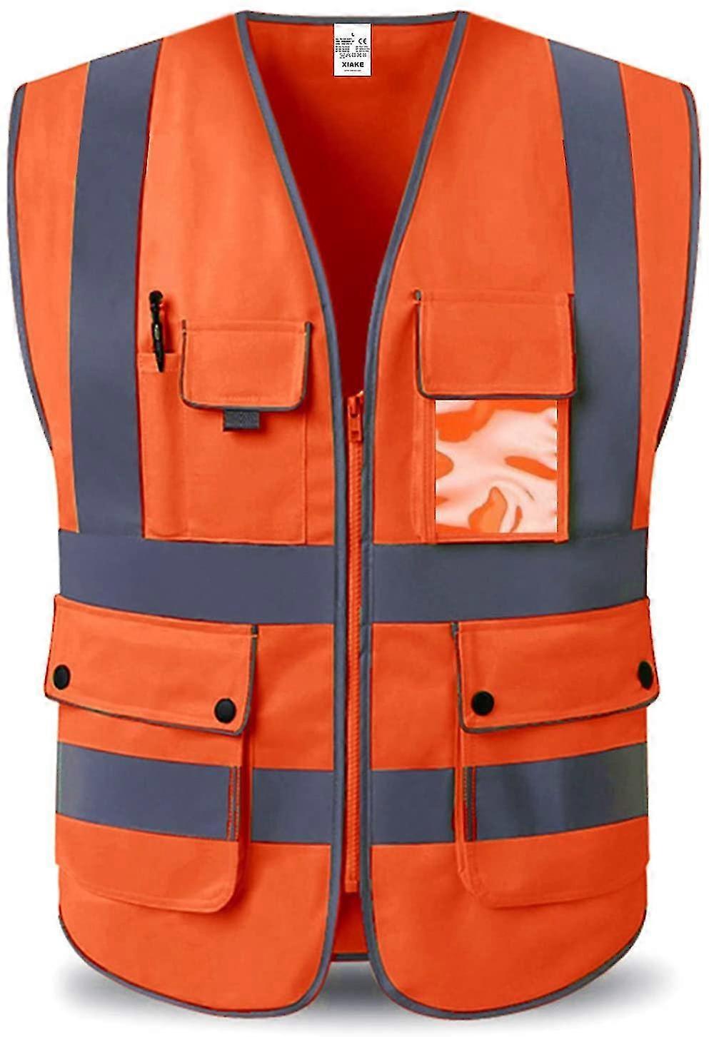 Class 2 High Visibility Reflective Safety Vests With 8 Pockets And Zipper Front