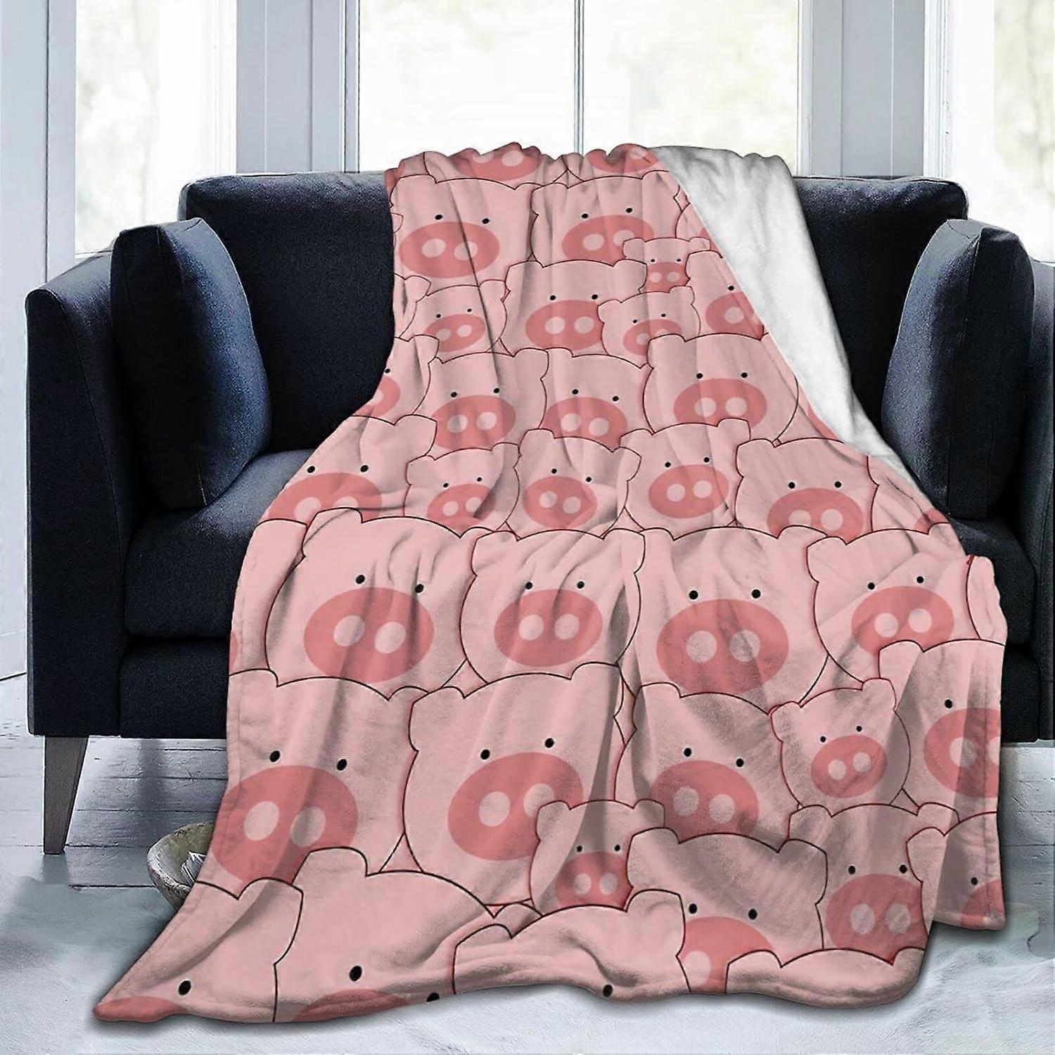 Pink Pig Flannel Blanket for Bed Couch, Cute Cartoon Pretty